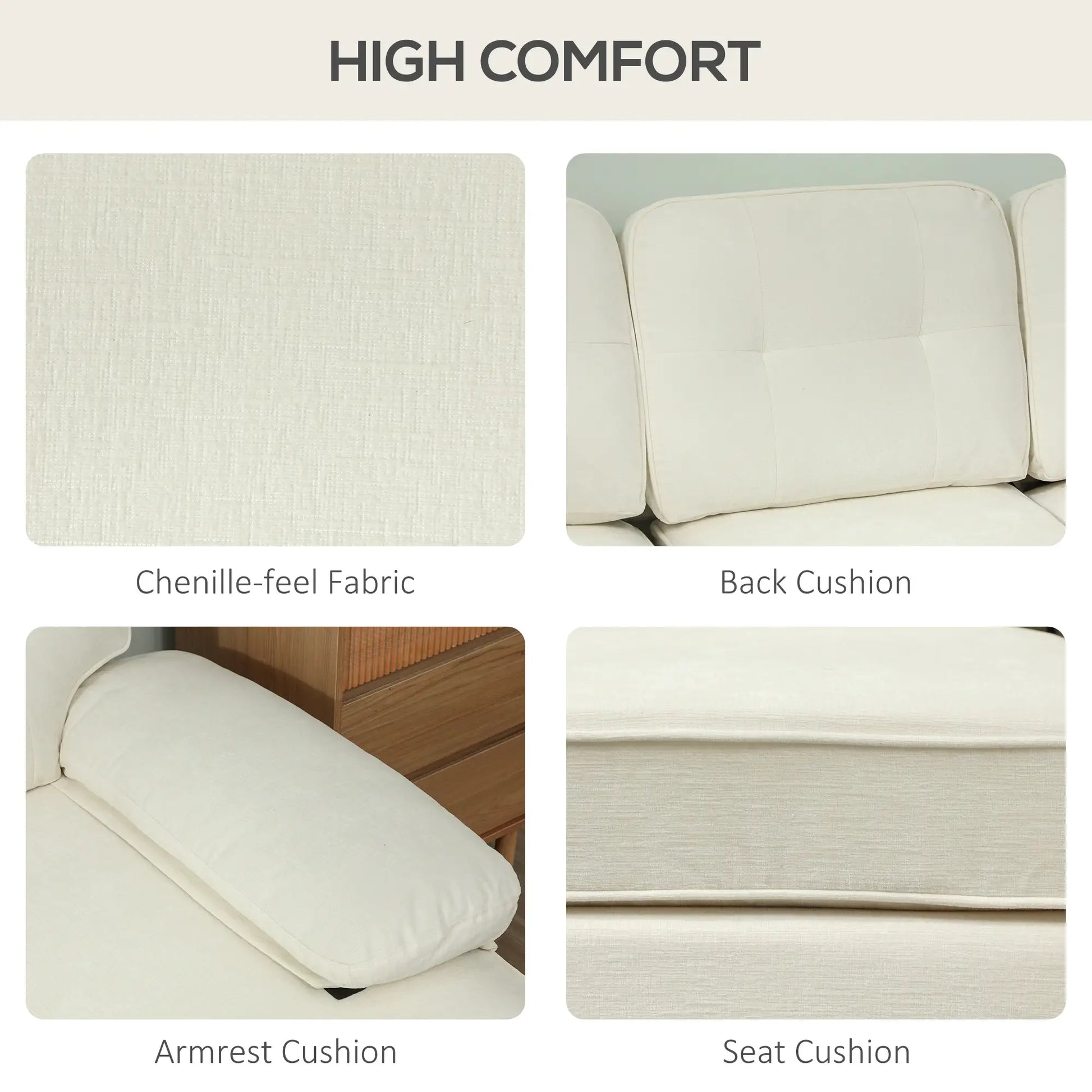 Modern Corner Couch, Right Chaise Lounge, Tufted 3-Seater Sofa, Wooden Legs, Cream White 3-Seater Sofas at Gallery Canada