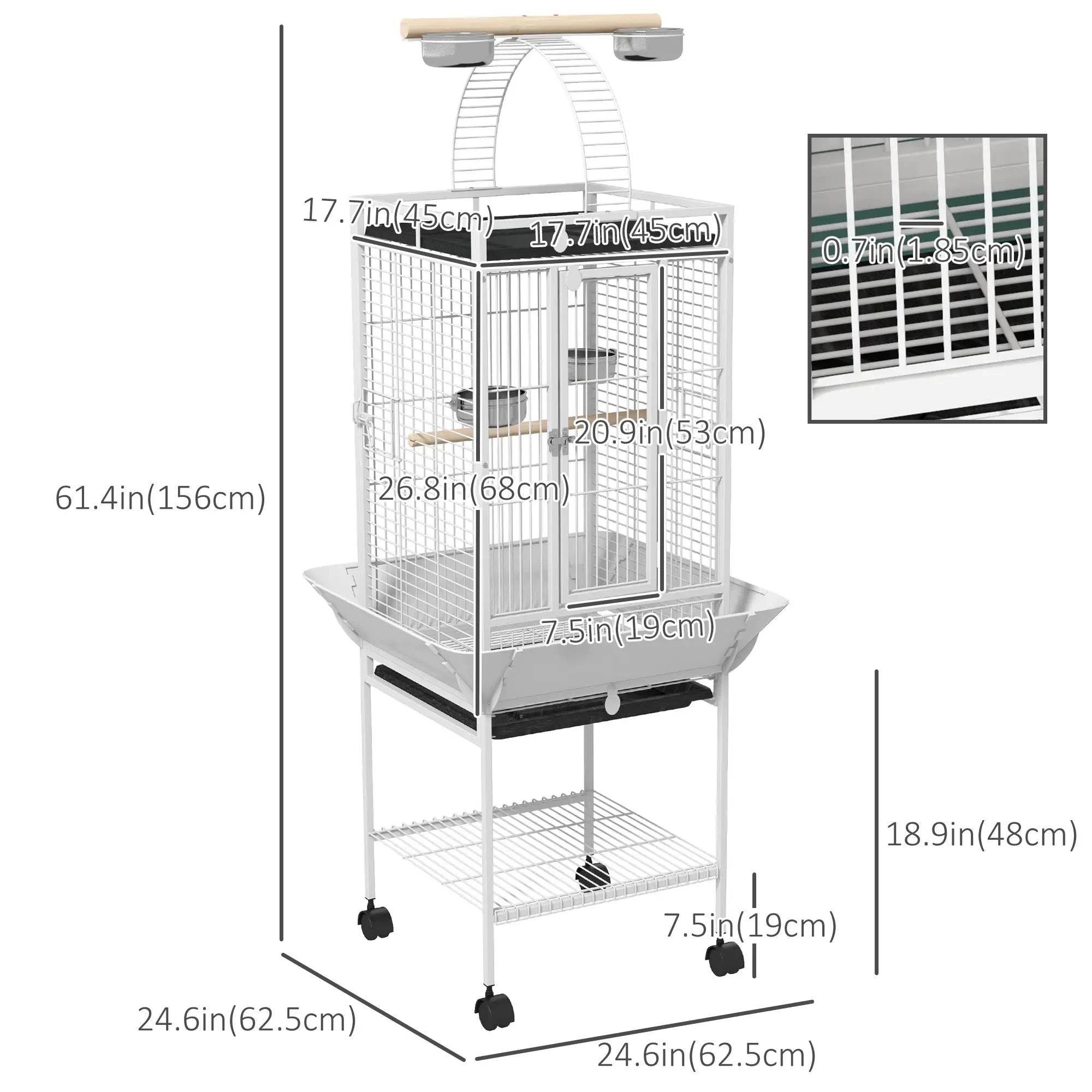 61.5 Inch Bird Cage for Parakeet, Cockatiel, Stand, Pull Out Tray, Play Top Bird Cages at Gallery Canada