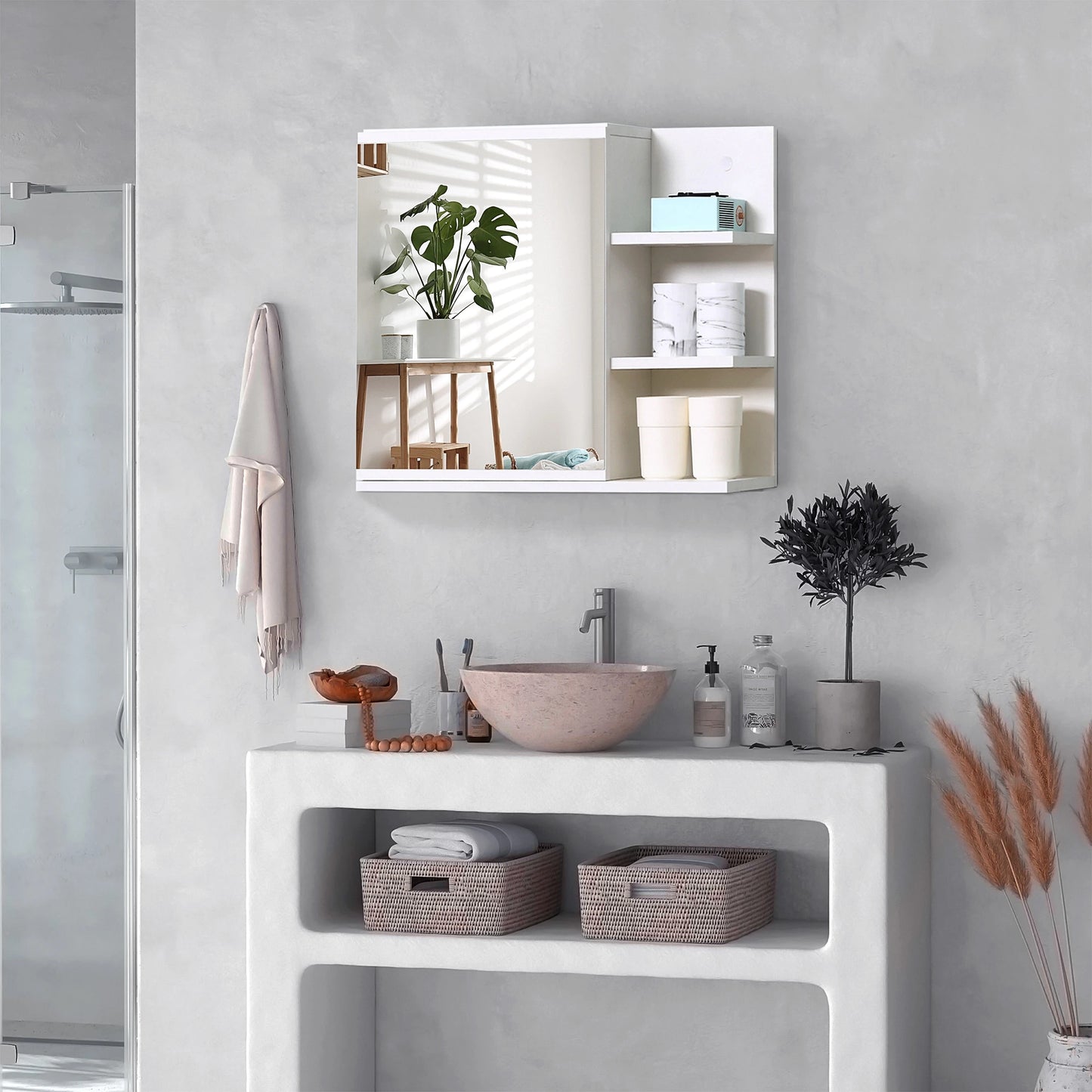 Wall Mounted Bathroom Storage Cabinet with Mirror, 3 Shelves, 2-Tier Cupboard Mirror Medicine Cabinets at Gallery Canada