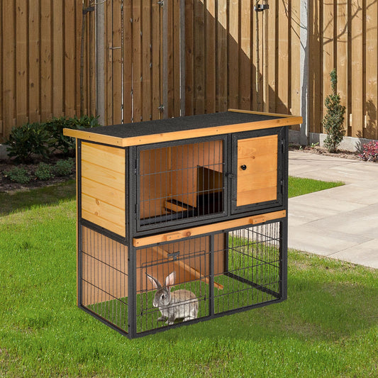 Rabbit Hutch Pet House Bunny Cage Small Animal Habitat with Asphalt Openable Roof for Outdoor 35.25" x 17.75" x 32" Light Yellow - Gallery Canada