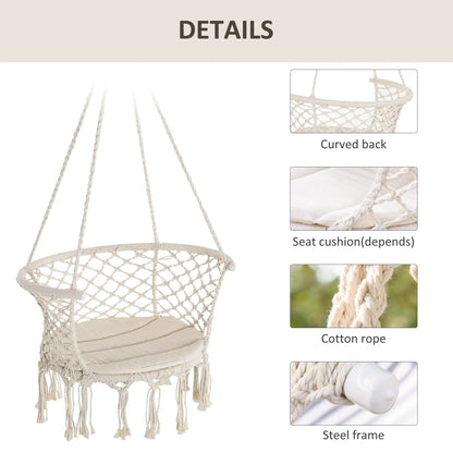 Hanging Hammock Chair, Cotton Rope Swing with Metal Frame, Large, Cream White Hammock Swings at Gallery Canada