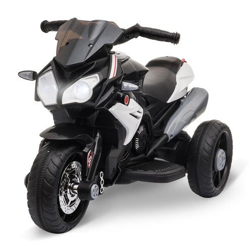 Kids Electric Motorcycle Ride-On Toy, 3 Wheels, Music, Horn, Lights, Black