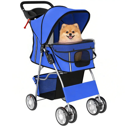 Foldable Pet Stroller, 360° Swivel Wheels, Reflective Strips, Blue Dog Bike Trailers & Strollers at Gallery Canada