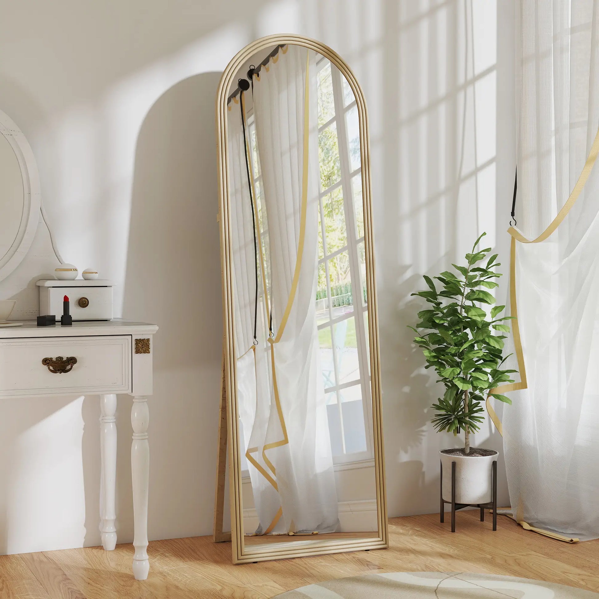 64" x 21" Full Length Mirror, Arched Faux Stone Frame, Beige Full Length Mirrors at Gallery Canada