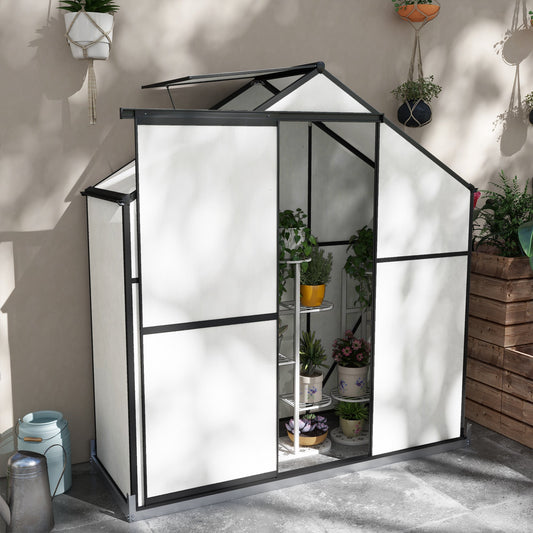6' x 2.5' Walk-in Polycarbonate Greenhouse Aluminium Green House with Sliding Door, 5-Level Roof Vent, Rain Gutter - Gallery Canada