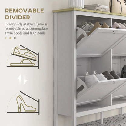 Shoe Storage Cabinet, 4 Flip Drawers, Adjustable Shelves, Holds 20 Pairs, White Shoe Storage Cabinets & Racks at Gallery Canada