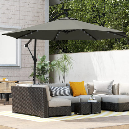 9.7 ft Cantilever Patio Umbrella, Solar Light, Tilt Crank, Grey Offset Cantilever Umbrellas at Gallery Canada