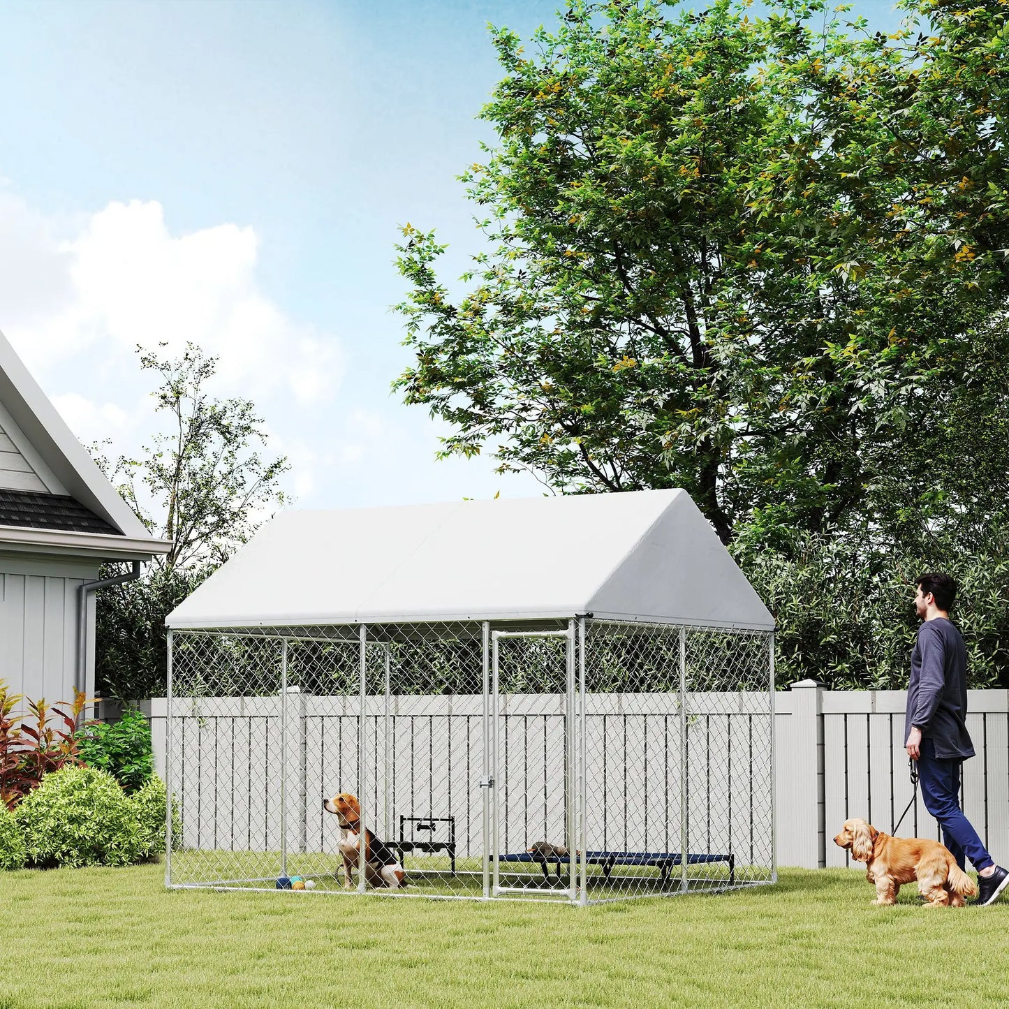 Heavy Duty Galvanized Steel Outdoor Dog Kennel with Waterproof Roof, Safety Lockable Latch System, 9.2' x 7.5' x 7.2' Dog Kennels at Gallery Canada