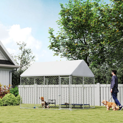 Heavy Duty Galvanized Steel Outdoor Dog Kennel with Waterproof Roof, Safety Lockable Latch System, 9.2' x 7.5' x 7.2' Dog Kennels at Gallery Canada