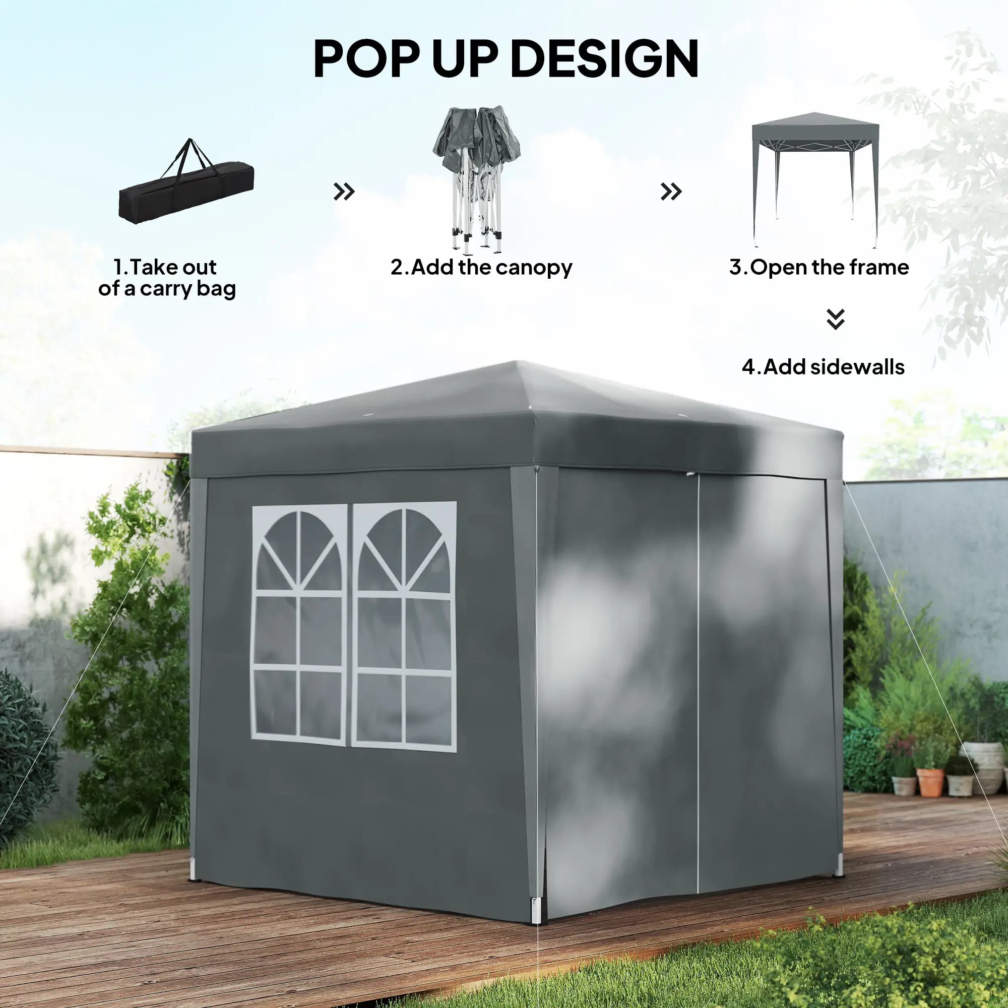6.6'x6.6' Pop Up Canopy Tent, Instant Sun Shelter With Carry Bag, Grey Pop Up Canopies at Gallery Canada