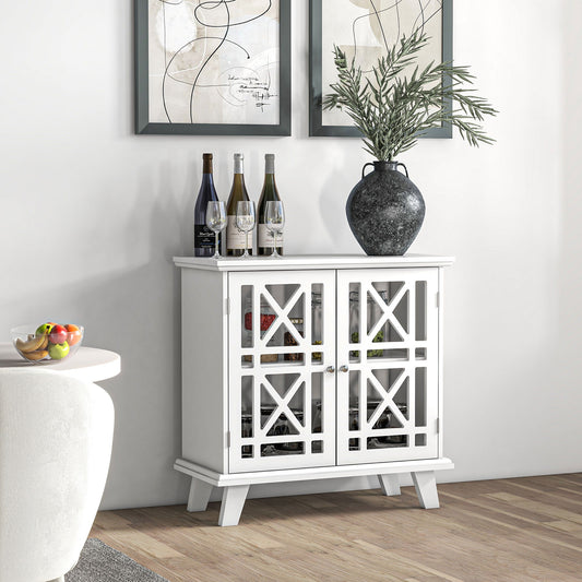 Storage Cabinet with Fretwork Doors and Shelf, Modern Freestanding Sideboard, Buffet, White - Gallery Canada