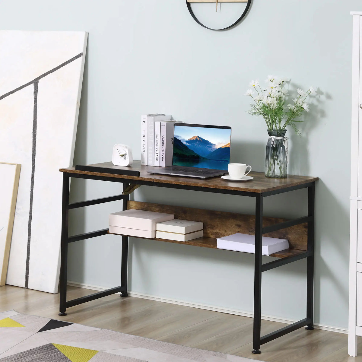 Adjustable Drafting Table, Art Desk, Tiltable Tabletop, Storage Shelf, Rustic Brown, Brown Writing Desks at Gallery Canada