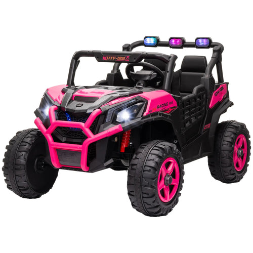 2 Seater 24V Kids Electric Car, Remote Control, 3 Speed, LED Lights, Pink