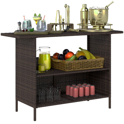 Wicker Outdoor Bar Table, PE Rattan, 2 Shelves, Steel Frame, Dark Brown Bistro Sets at Gallery Canada