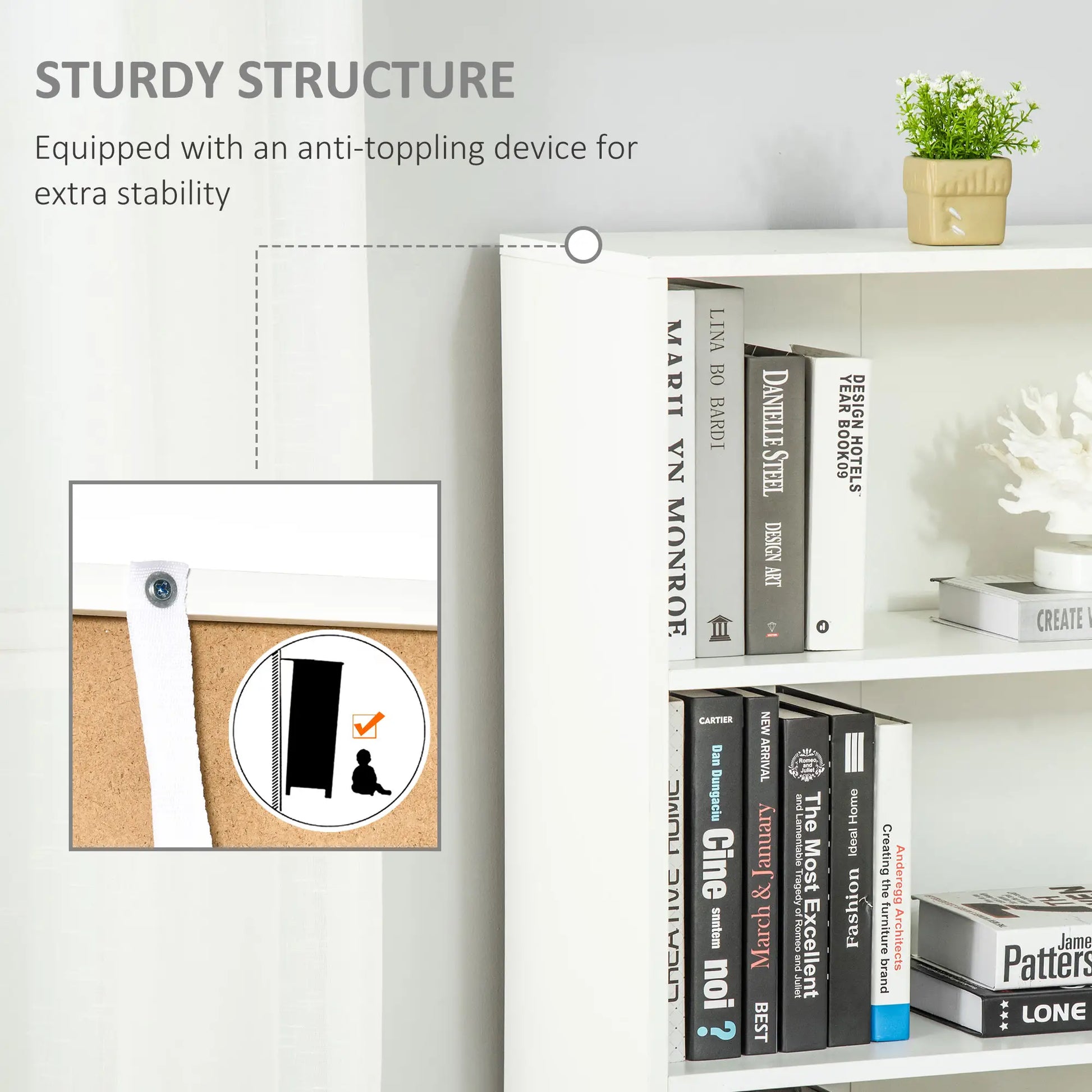 4-Tier Open Bookshelf with Doors, Home Office Bookcase, White White Bookshelves at Gallery Canada