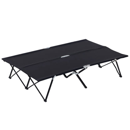 76" Two Person Folding Camping Cot, Portable Military Bed, Black Camping Cots Black at Gallery Canada