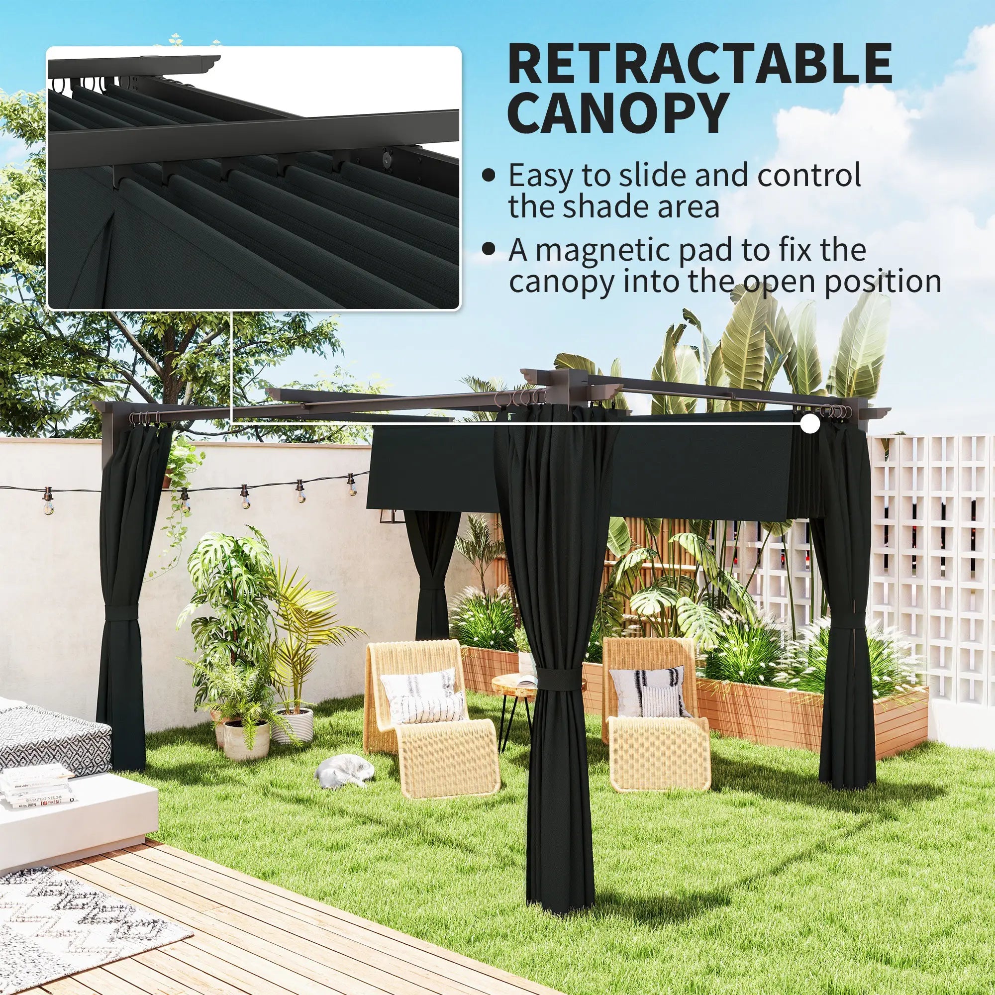 10' x 13' Pergola, Retractable Canopy, UPF30+ Sun Shade, Garden, Backyard Pergolas at Gallery Canada