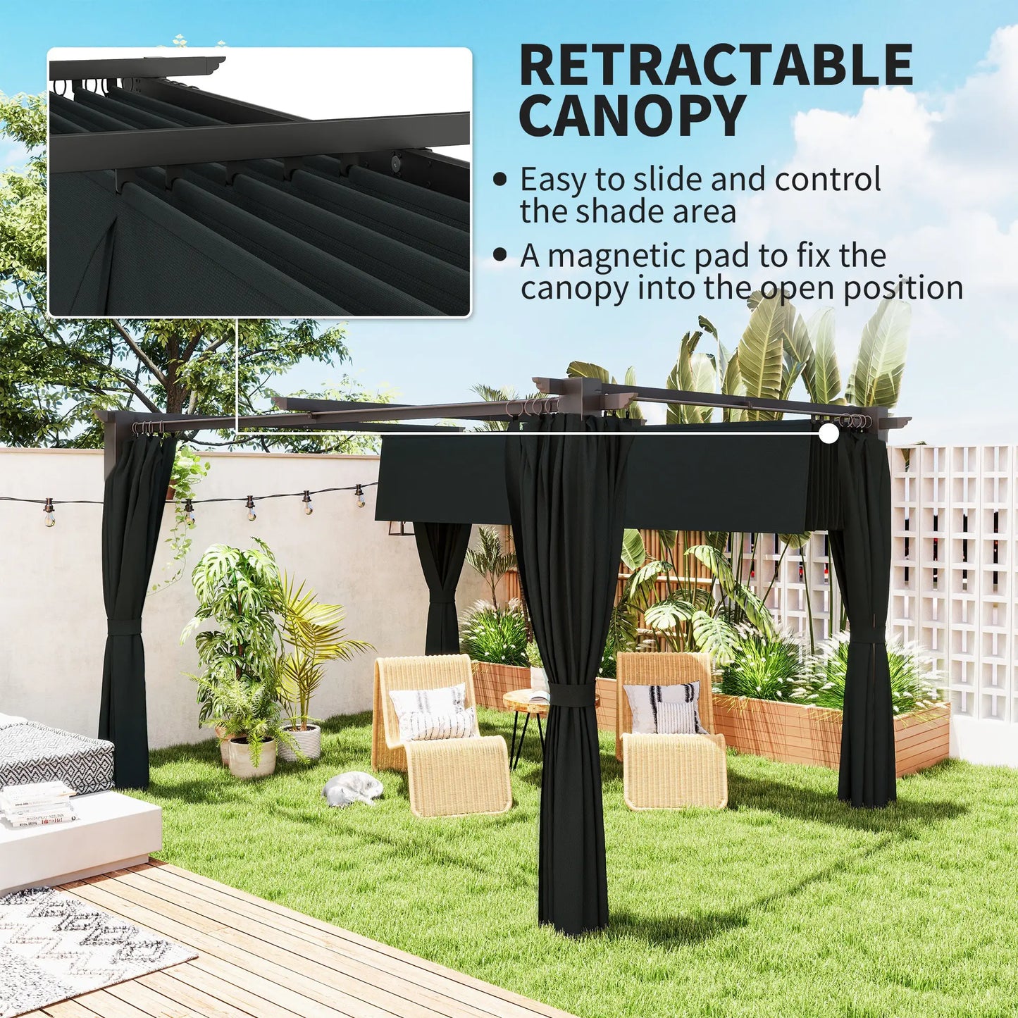 10' x 13' Pergola, Retractable Canopy, UPF30+ Sun Shade, Garden, Backyard Pergolas at Gallery Canada