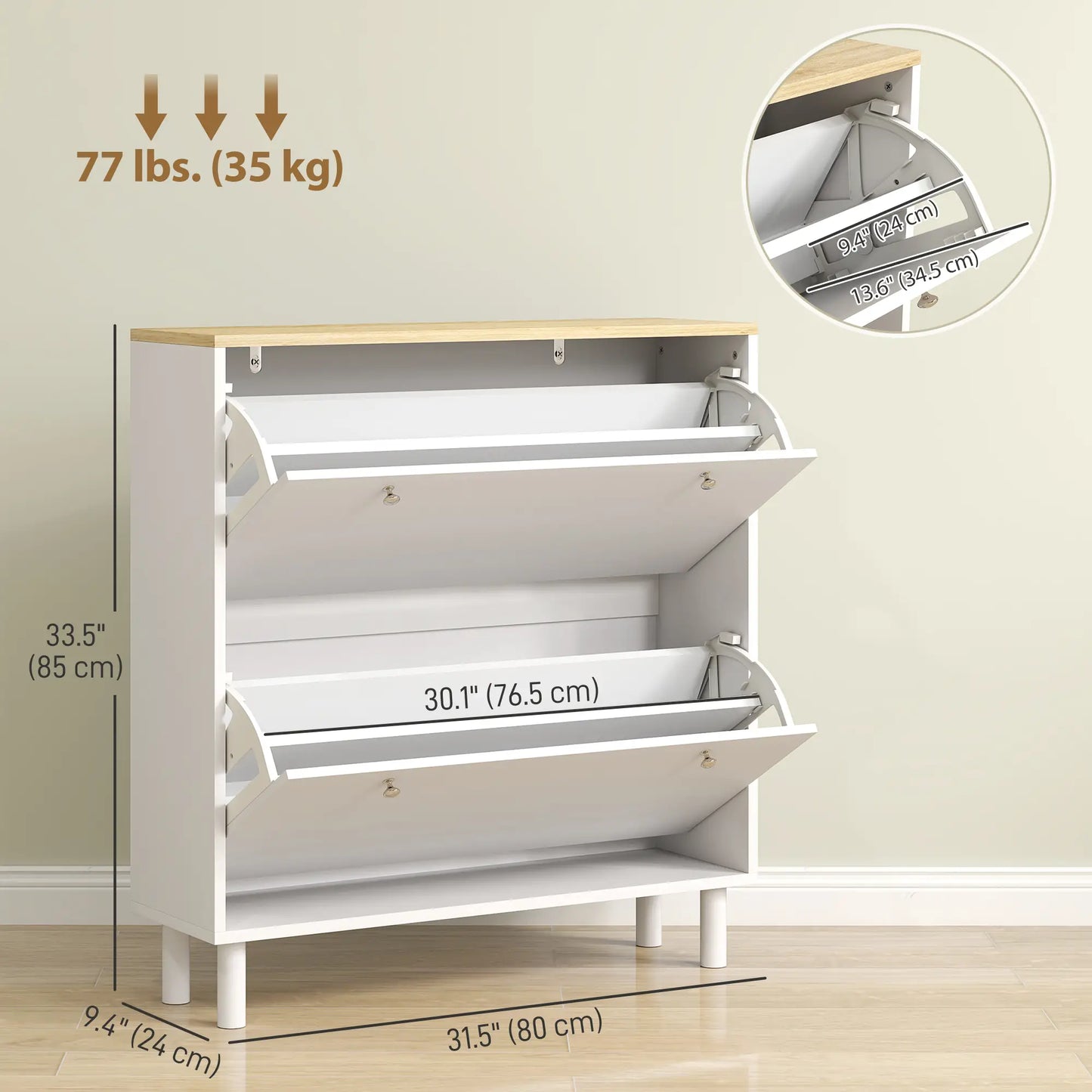 2 Drawers Shoe Storage Cabinet, Adjustable Shelves, 16 Pairs, White Shoe Storage Cabinets & Racks at Gallery Canada