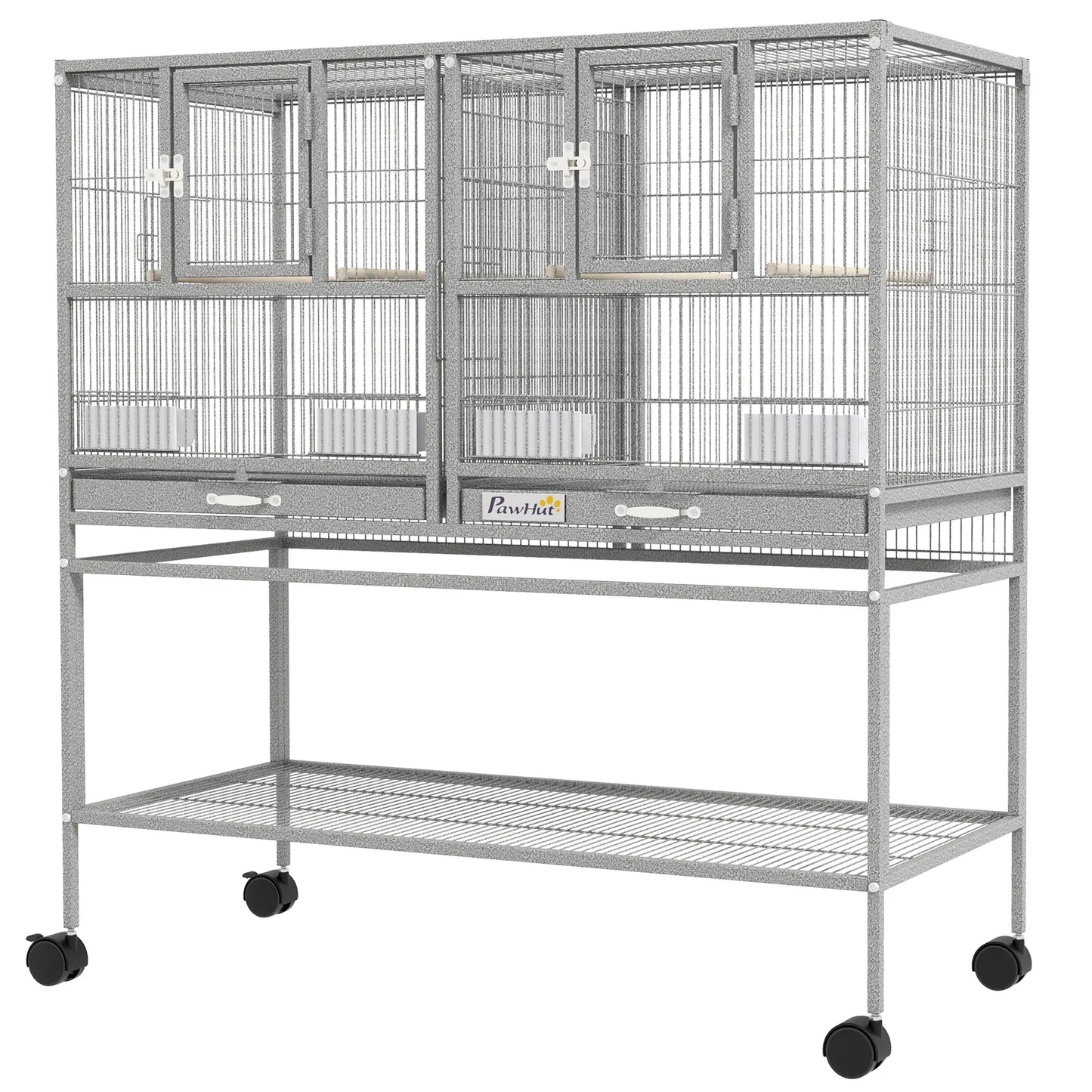 Large Double Rolling Metal Bird Cage, Removable Tray Storage Shelf Bird Cages Light Grey at Gallery Canada