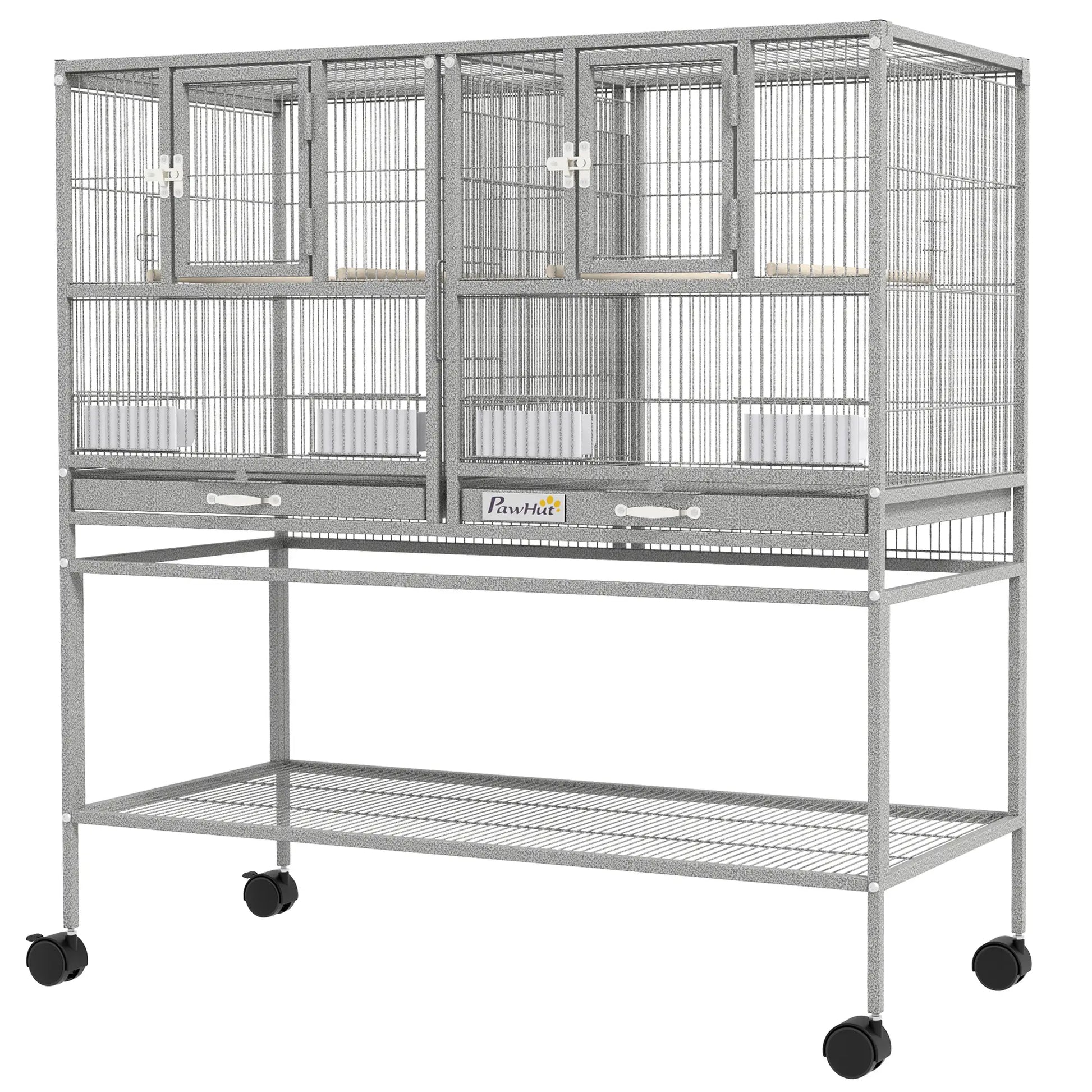 Large Double Rolling Metal Bird Cage, Removable Tray Storage Shelf Bird Cages Light Grey at Gallery Canada