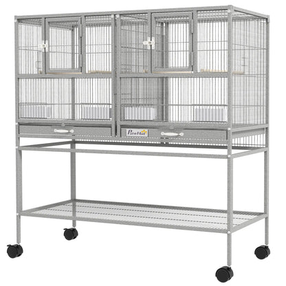 Large Double Rolling Metal Bird Cage, Removable Tray Storage Shelf Bird Cages Light Grey at Gallery Canada