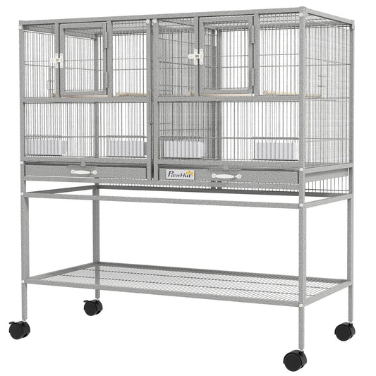 Large Double Rolling Metal Bird Cage, Removable Tray Storage Shelf Bird Cages Light Grey at Gallery Canada