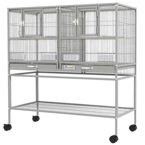 Large Double Rolling Metal Bird Cage, Removable Tray Storage Shelf