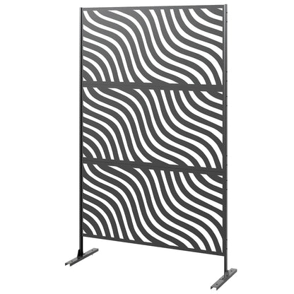 78" X 48" Metal Outdoor Privacy Screen, Freestanding Divider, Black