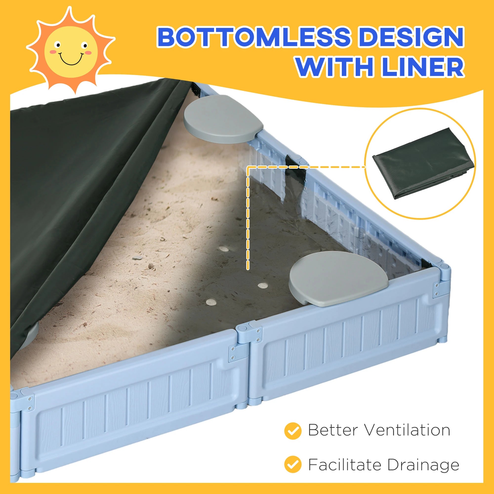 Kids Outdoor Sandbox with Canopy, Fabric Liner, Light Blue Sandboxes & Accessories at Gallery Canada