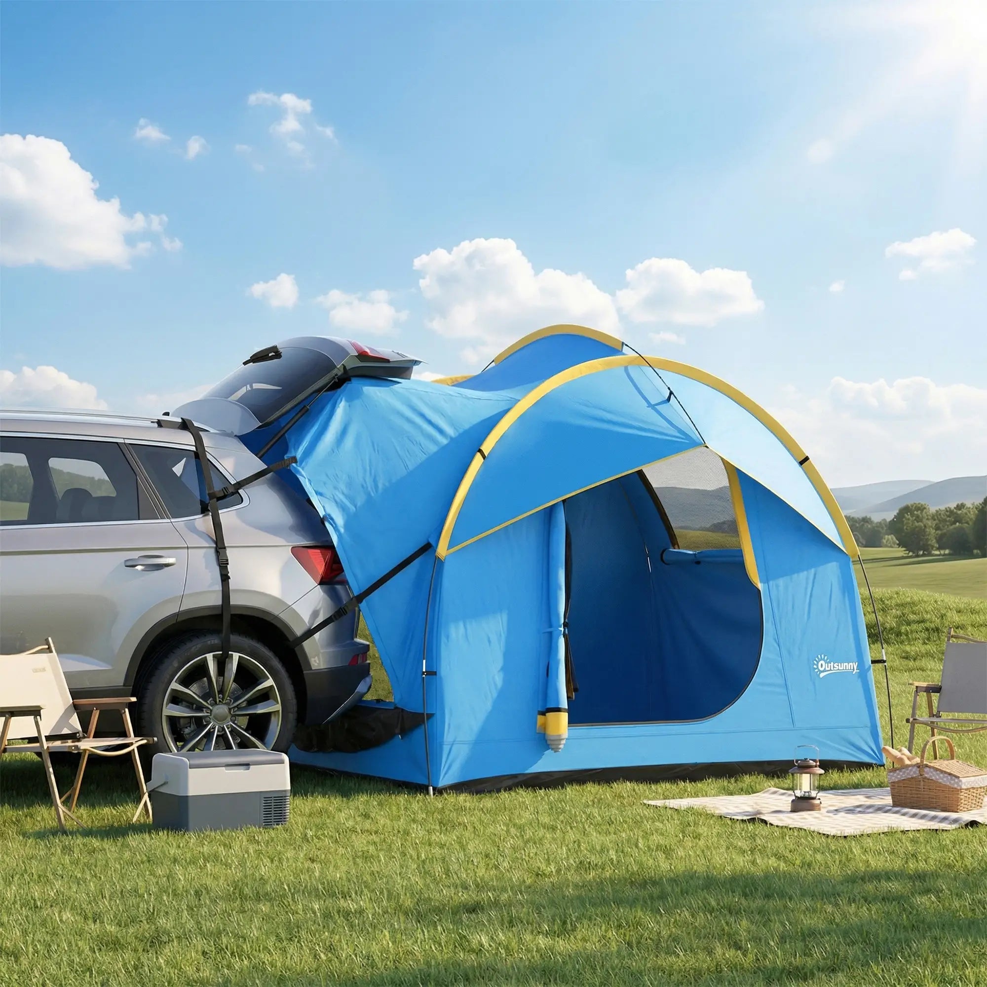 3000mm Waterproof SUV Tent, Car Tent with 3 Doors and Mesh Window, for 5-6 Person Camping Travel, Blue and Orange Camping Tents at Gallery Canada