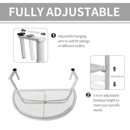 Adjustable Balcony Hanging Table, Metal Wall Desk, Outdoor Flower Stand, Half Round, White Balcony Table Hanging at Gallery Canada