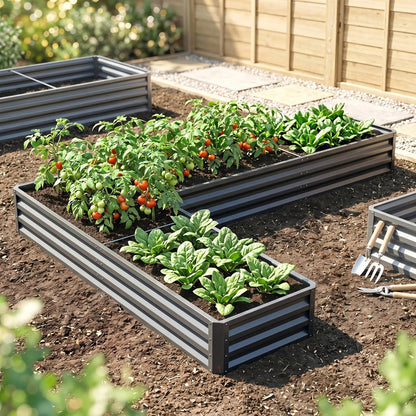 L-Shaped Raised Garden Bed, 82" x 109" x 12", Galvanized Steel, Dark Grey Galvanized Planter Boxes at Gallery Canada