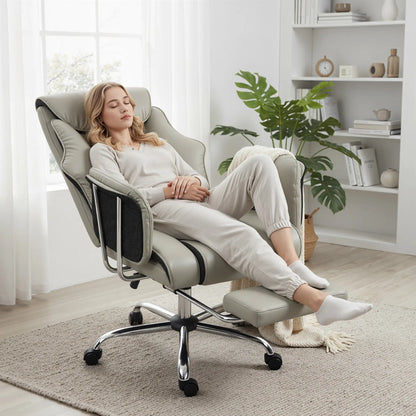Reclining Office Chair, High Back Executive Desk Chair, PU Leather, Footrest, Swivel Wheels, Grey Executive & Manager Chairs at Gallery Canada