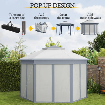 13' x 13' Hexagon Pop Up Canopy Tent, Netting, Carry Bag, Grey Pop Up Canopies at Gallery Canada