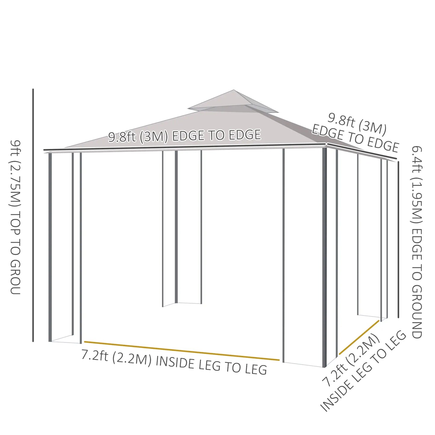 10' x 10' Steel Patio Gazebo, Removable Mesh Curtains, Brown Gazebos at Gallery Canada