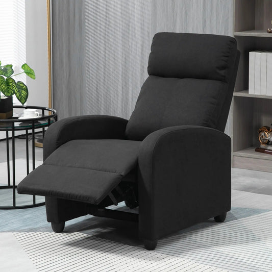 Fabric Recliner Chair, Manual Reclining Sofa, Padded Seat, Black Single Sofas Black at Gallery Canada