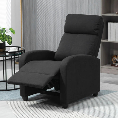 Fabric Recliner Chair, Manual Reclining Sofa, Padded Seat, Black