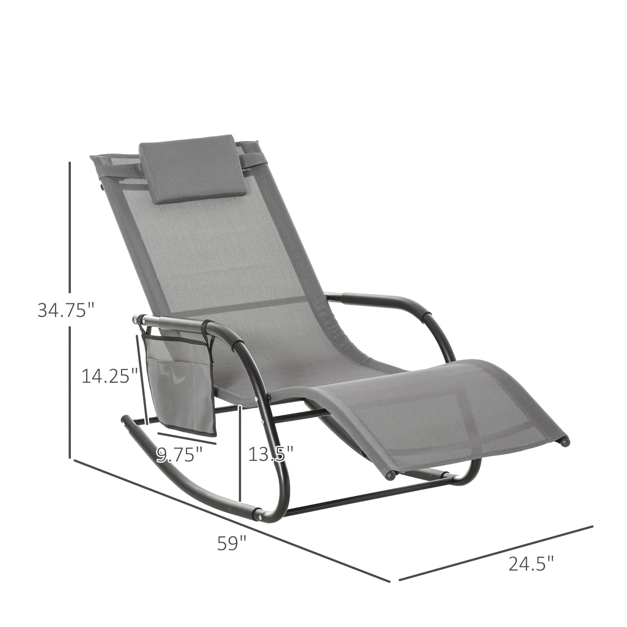 Outdoor Rocking Chair, Mesh Fabric, Removable Headrest, Side Pocket, Grey Outdoor Rocking Chairs at Gallery Canada