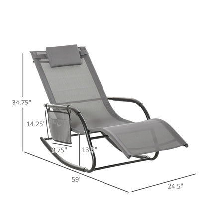 Outdoor Rocking Chair, Mesh Fabric, Removable Headrest, Side Pocket, Grey Outdoor Rocking Chairs at Gallery Canada