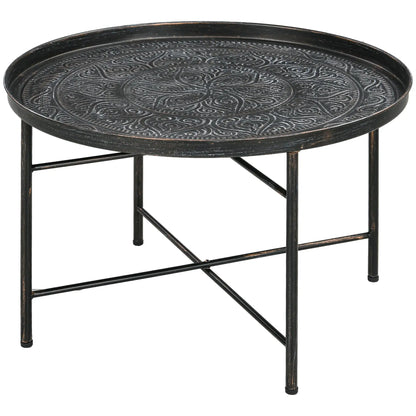 Vintage Coffee Table, 24" Round, Hammered Tray Top, Metal Frame, Pewter Coffee Tables Pewter at Gallery Canada