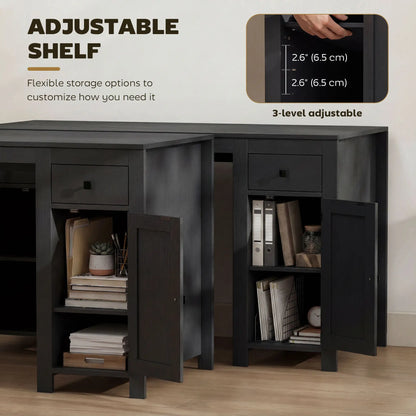 53" Farmhouse Executive Desk, Computer Desk With Drawers, Black Wood Grain, Black Writing Desks at Gallery Canada