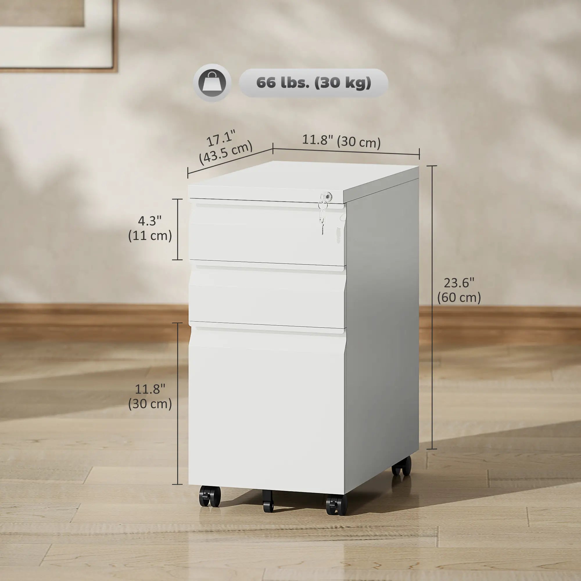 3 Drawer Steel Filing Cabinet with Lock, Hanging Bar, White Office Cabinets & Cupboards at Gallery Canada