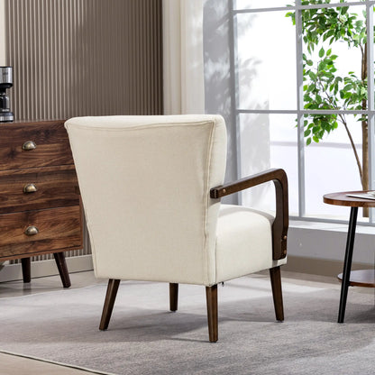Accent Chair, Wooden Legs, Linen Fabric, Thick Padding, Cream White Accent Chairs at Gallery Canada