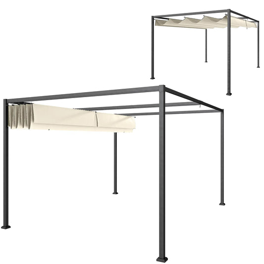 10' x 7' Patio Pergola, Retractable Canopy, Outdoor Sun Shelter, Cream White Pergolas Cream White Canopy, Dark Grey Frame at Gallery Canada