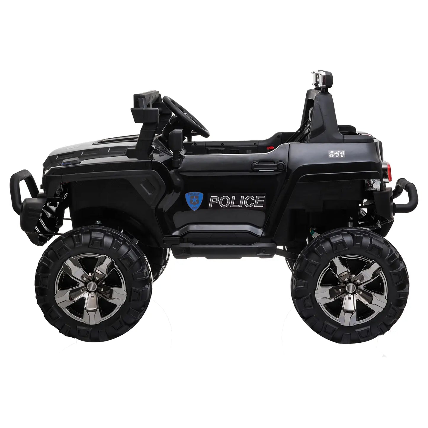 12V Ride On Police Car, 2 Seater, For Kids 3-8 Years, Remote Control, LED Lights, MP3, Black Electric Toy Cars at Gallery Canada