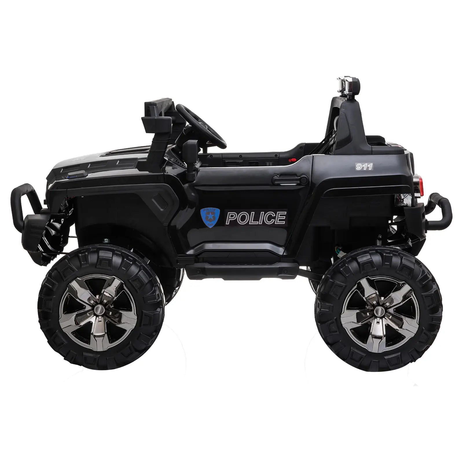 12V Ride On Police Car, 2 Seater, For Kids 3-8 Years, Remote Control, LED Lights, MP3, Black Electric Toy Cars at Gallery Canada