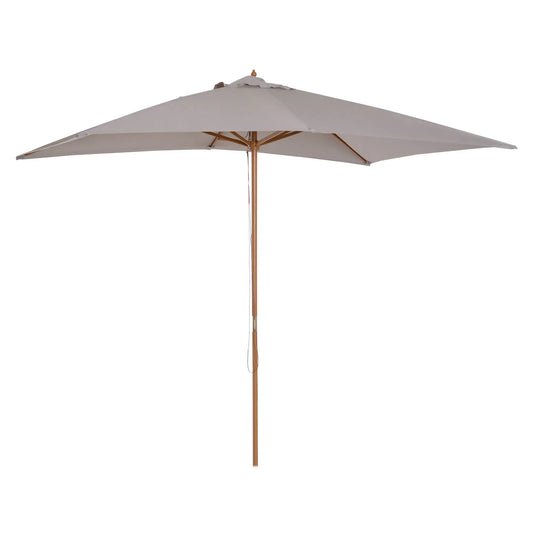 7' x 10' Grey Wooden Patio Umbrella, Rectangle Garden Parasol with Bamboo Ribs, Grey Sun Umbrellas Grey at Gallery Canada