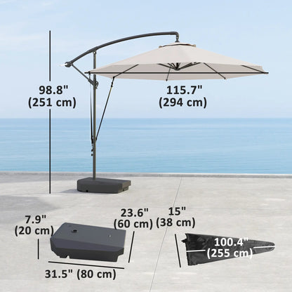 10FT Cantilever Umbrella With Fillable Base, Wind Strap, Cover, Cream White Offset Cantilever Umbrellas at Gallery Canada