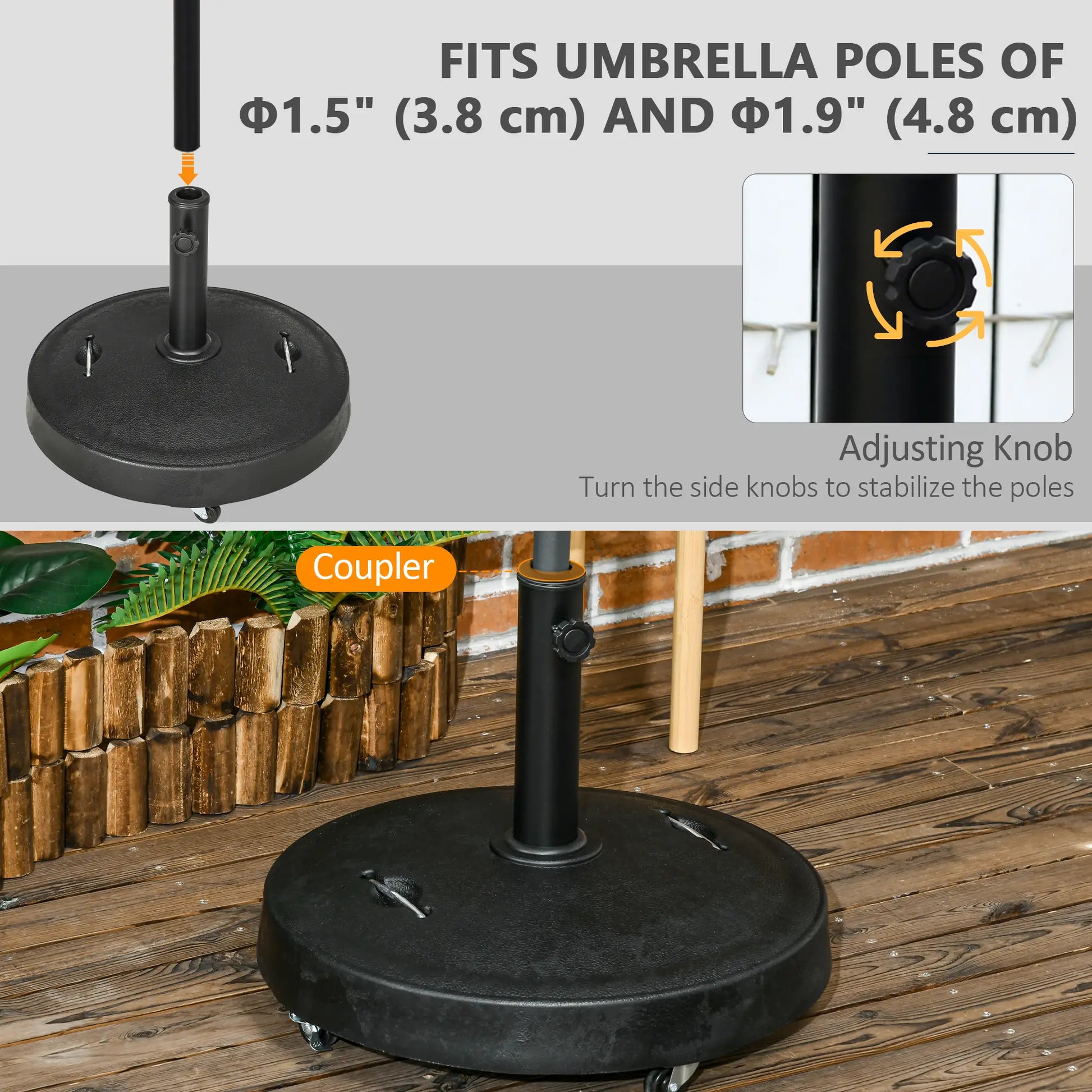 Heavy Duty Patio Umbrella Stand with Wheels, 51lb, Black Umbrella Bases at Gallery Canada